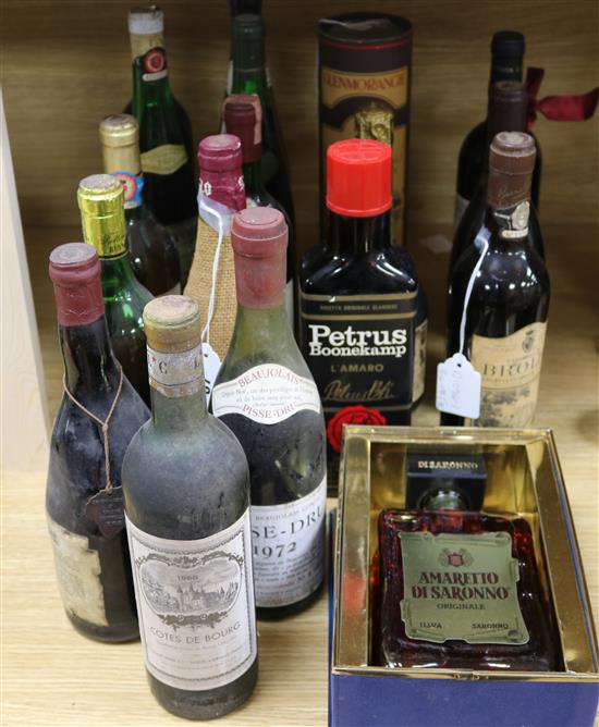 Eighteen assorted bottles of wine and spirits
